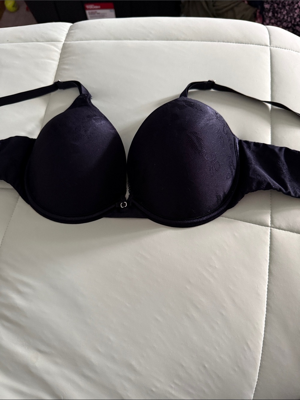#0035 - Lily of France Black Padded Lace-Texture Push-Up Bra